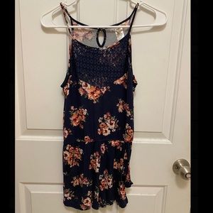 TILLYS kids navy romper with pinkish flowers and lace